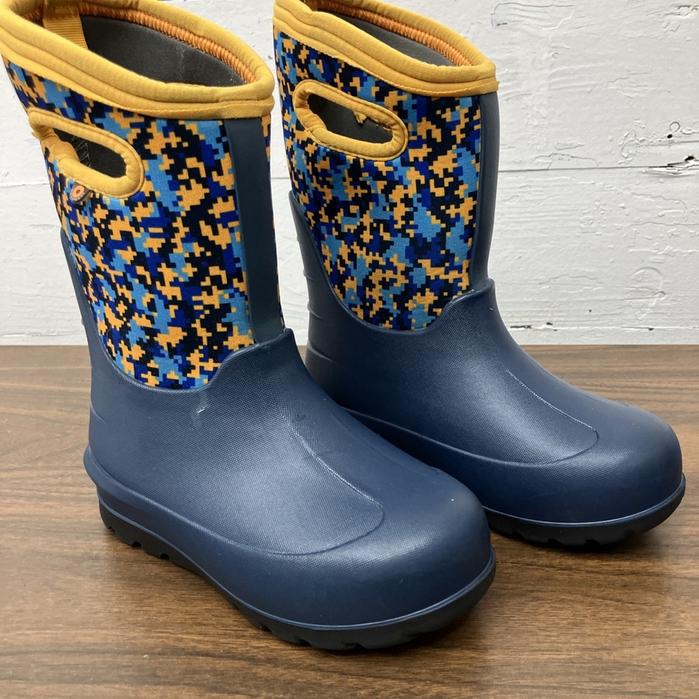 Bogs Grasp New Camo Kids 13 Black Blue Orange Rain Boots Waterproof Outdoors